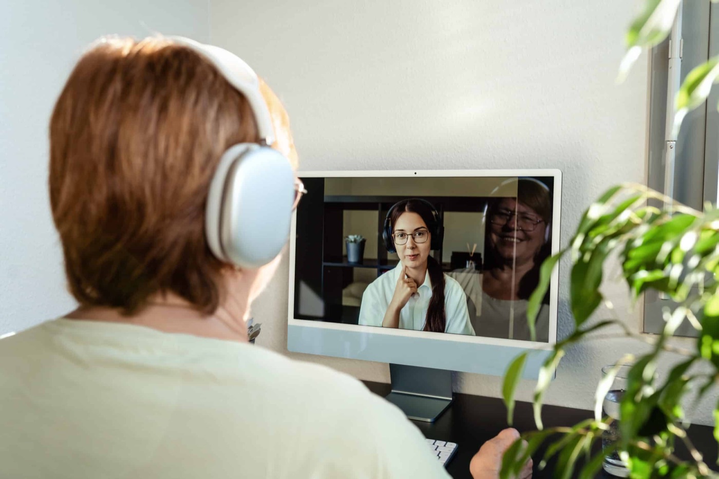 A patient on a video visit at home